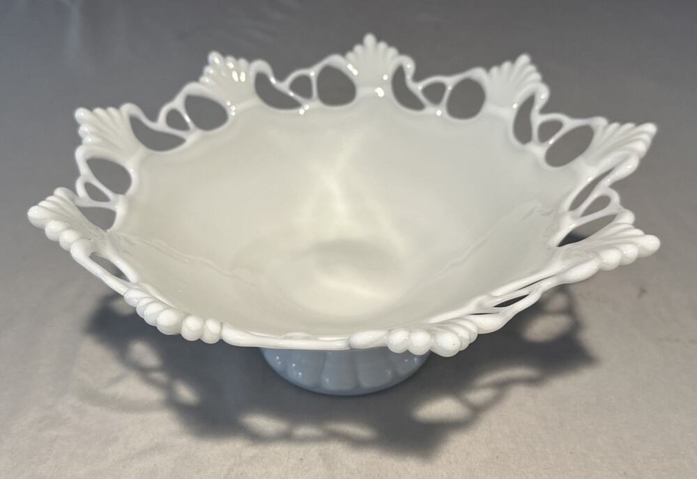 Westmoreland White Milk Glass Dish Ring & Petal Pedestal Bell Bowl 11 1/2” Wide